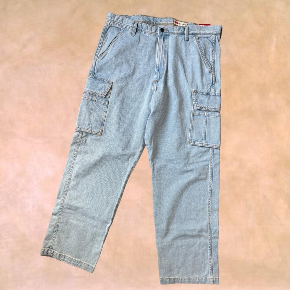 Wrangler Light Wash Denim Cargo Pants with Thigh Utility Pockets